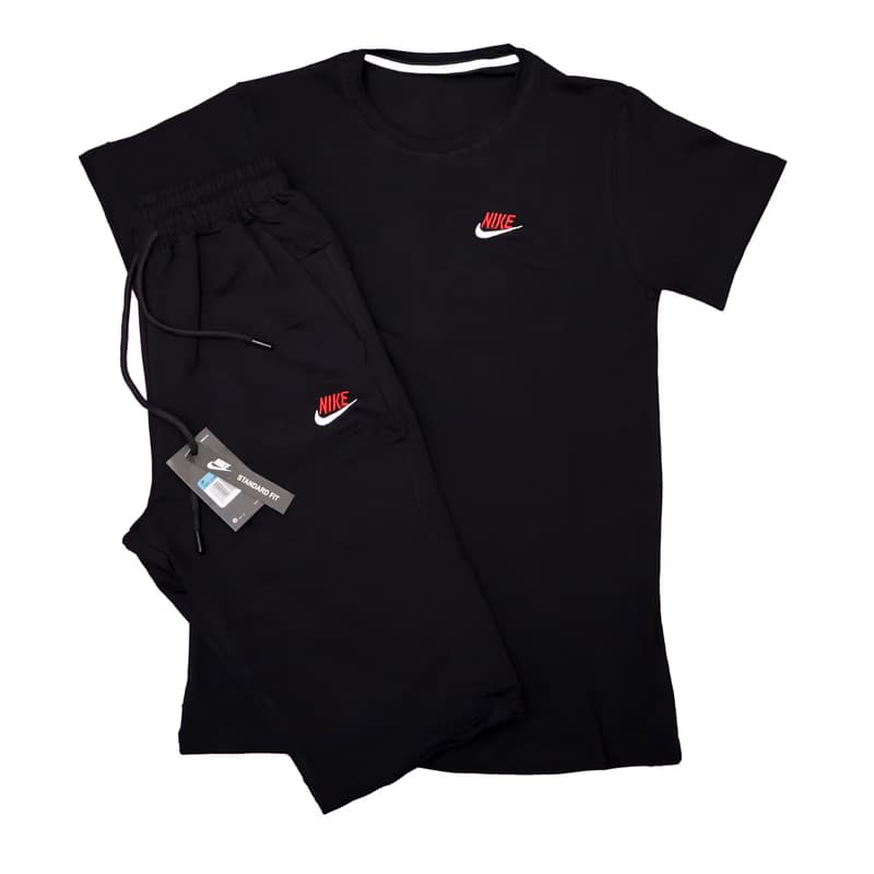 Nike Crna Majica Crni Šorc Mali crveni znak - slika 1